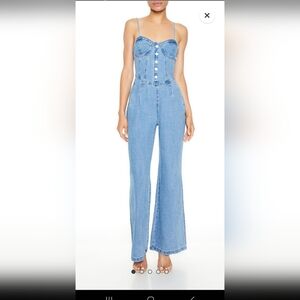 Forever 21 Denim Cami Flare Jumpsuit